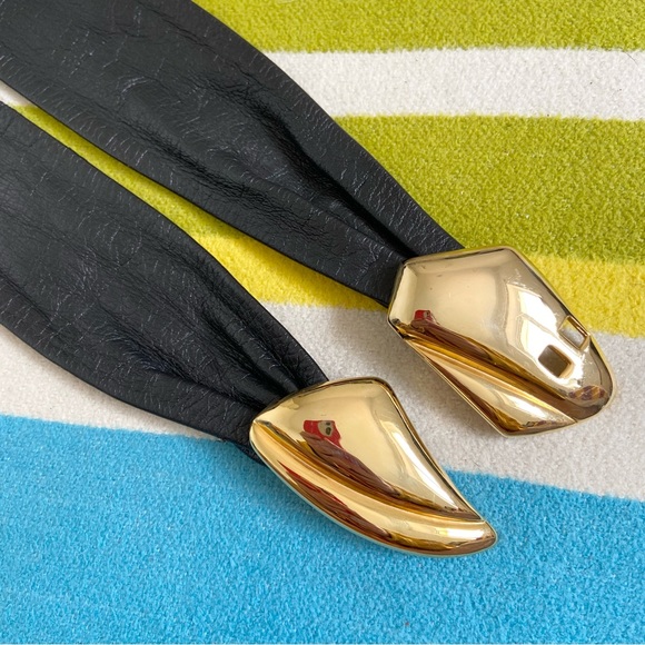 Vintage M&S St Michael Black Soft Leather Wide Belt Large Buckle Fits 10 12 31” - Picture 3 of 6